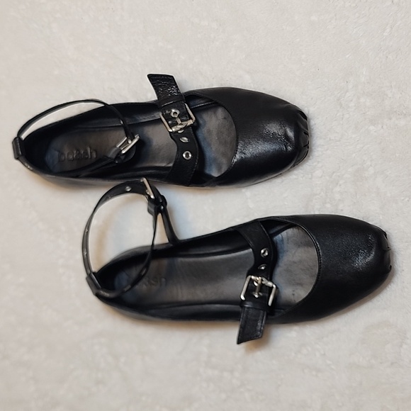Ba&sh Canya Ballerina  Black Leather Ankle Strap Ballet Flats Loafers Shoes Sz 7